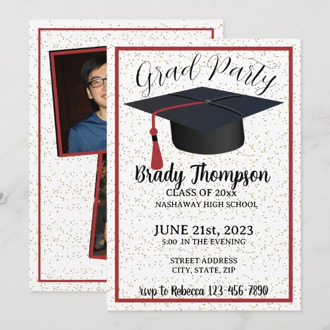 GRADUATION Party-RED School Colours - 2 Photo Invitation (Front/Back)