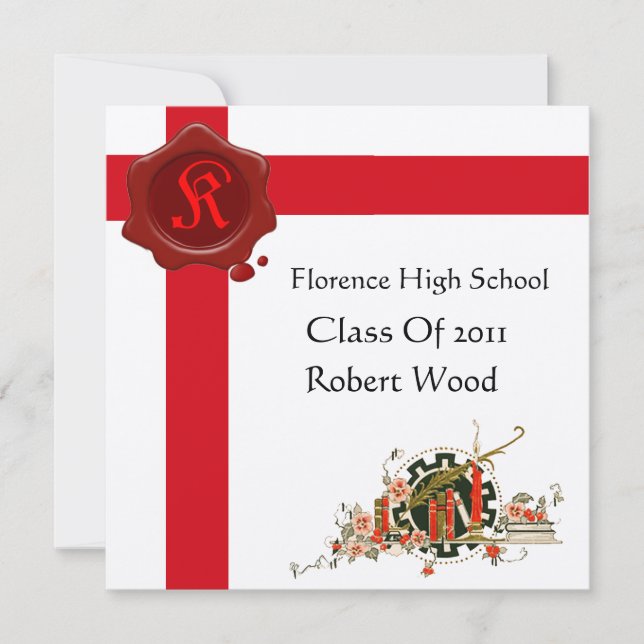 GRADUATION PARTY  Red Wax Seal  Monogram Invitation (Front)