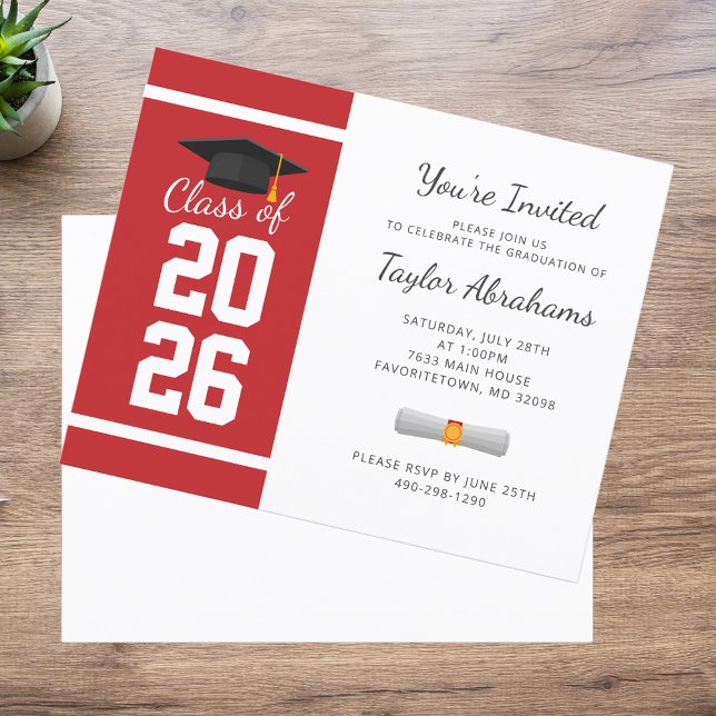 Graduation Party Red White Grad Party Invitation (Graduation 2025 White Red Bold Party Invitation)