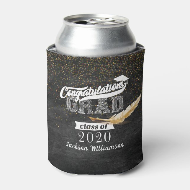 Graduation Party Retro Chalkboard Personalised Can Cooler (Can Front)