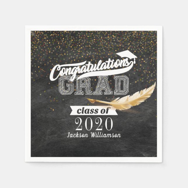 Graduation Party Retro Chalkboard Personalised Napkin (Front)