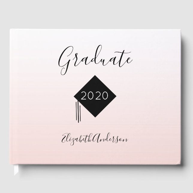 Graduation party rose gold blush pink guest book (Front)