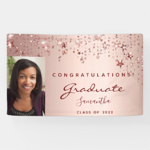Graduation party rose gold blush stars photo 2022 banner