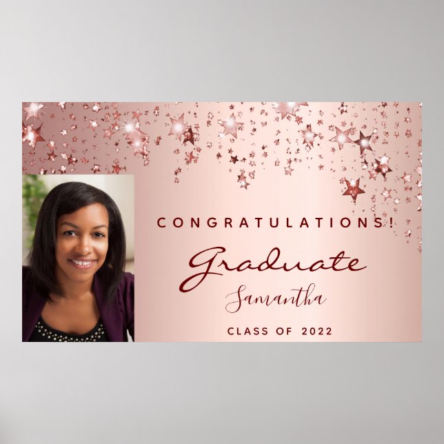 Graduation party rose gold blush stars photo 2025 poster (Front)