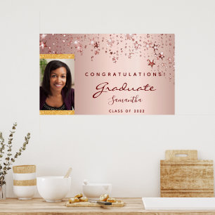 Graduation party rose gold blush stars photo poster