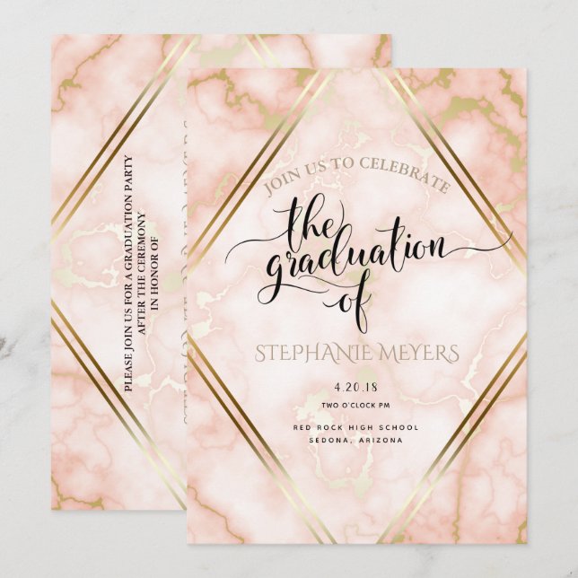 Graduation Party Rose Gold Marble Invitation (Front/Back)