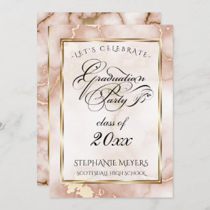 Graduation Party Rose & Gold  Marble Invitation