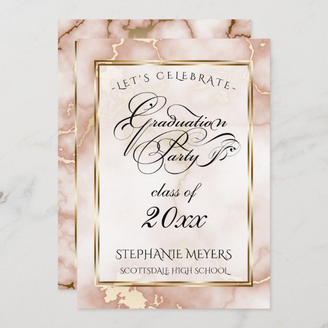Graduation Party Rose & Gold  Marble Invitation (Front/Back)