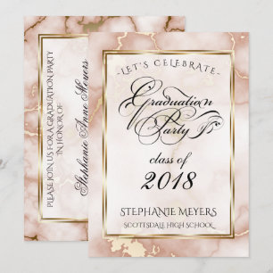 Graduation Party Rose & Gold  Marble Invitation