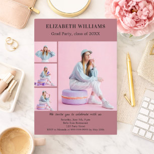 Graduation party rose gold photo collage invitation