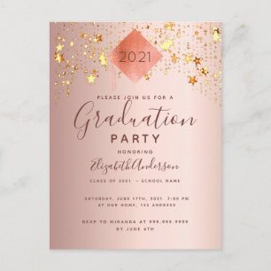 Graduation party rose gold topper stars postcard