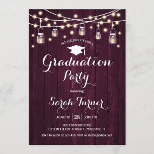 Graduation Party - Rustic Burgundy Wood Invitation