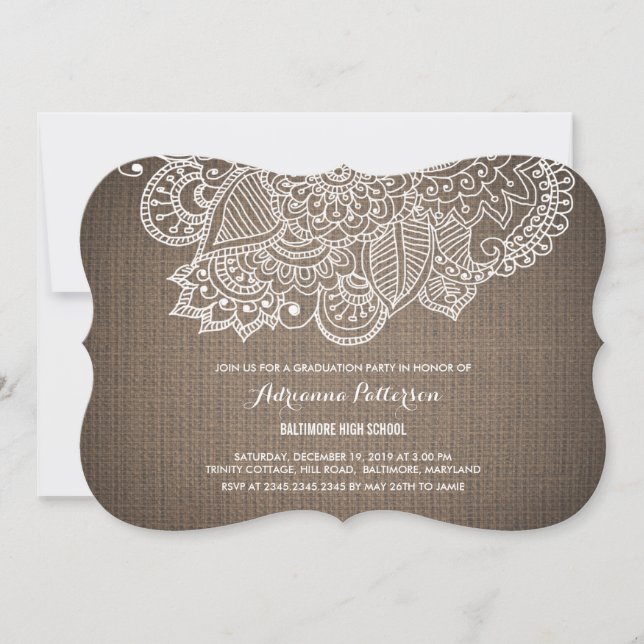 Graduation Party | Rustic Burlap Paisley Pattern Invitation (Front)