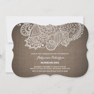 Graduation Party Rustic Burlap Paisley Pattern Invitation