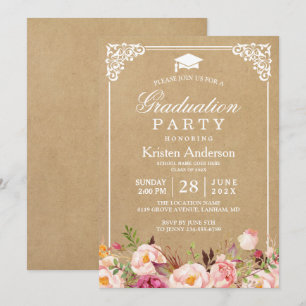 Graduation Party   Rustic Floral Frame Kraft Invitation