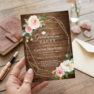 Graduation Party Rustic Geometric Blush Floral Invitation