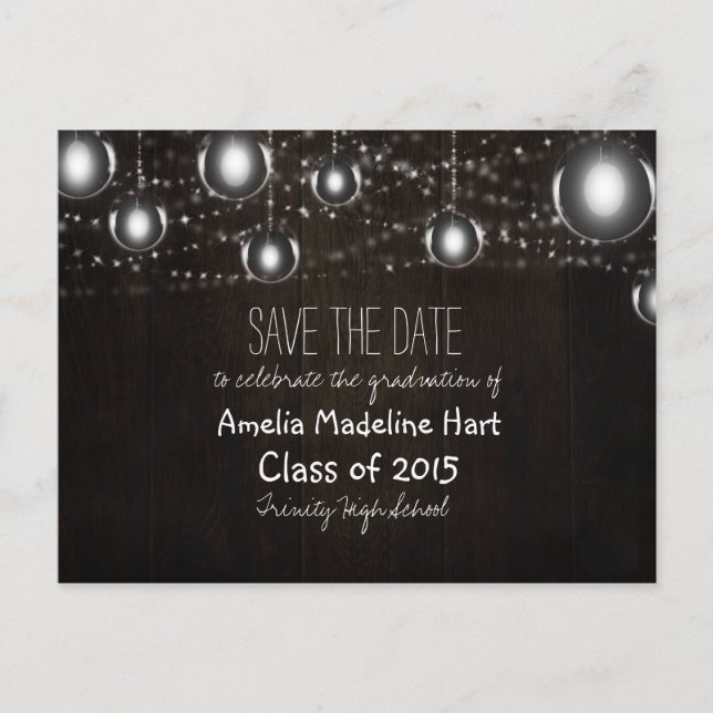 Graduation Party | Rustic Lights Save The Date Announcement Postcard (Front)