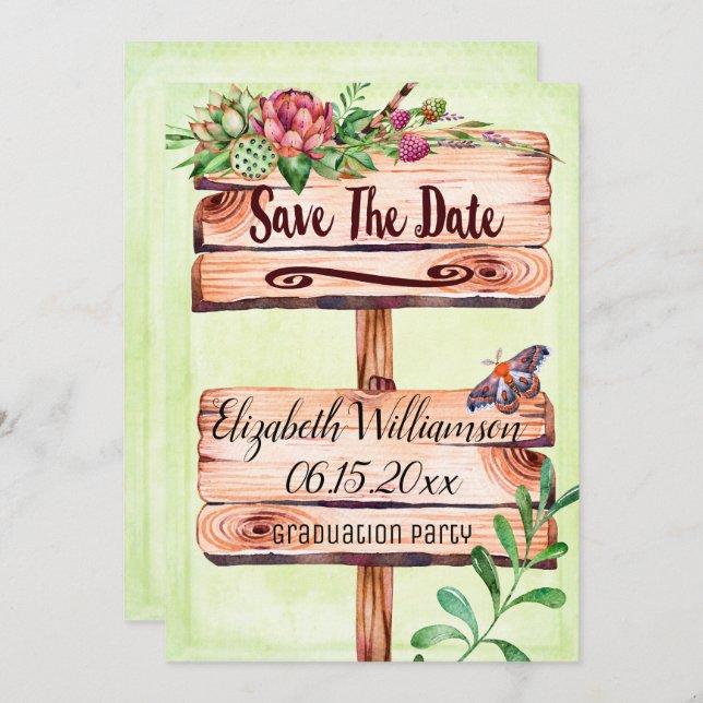 Graduation Party Rustic Sign Save The Date Invitation (Front/Back)