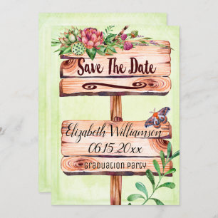 Graduation Party Rustic Sign Save The Date Invitation