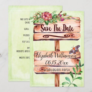 Graduation Party Rustic Sign Save The Date Invitation