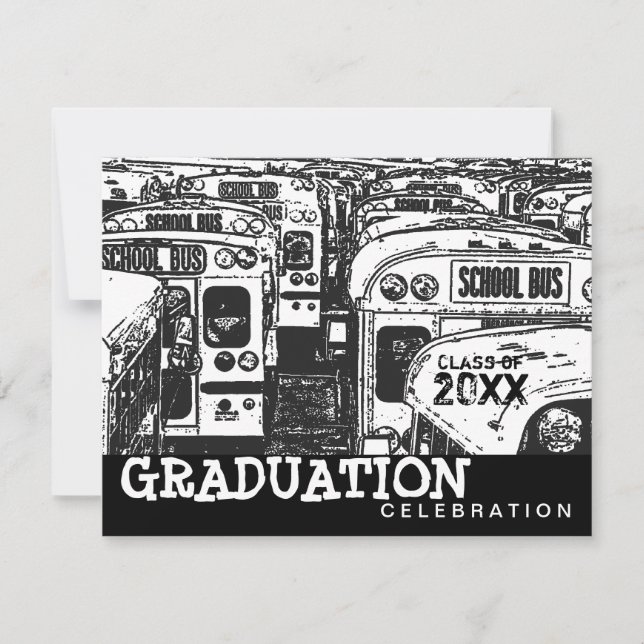 Graduation Party School Bus Black Invitation (Front)