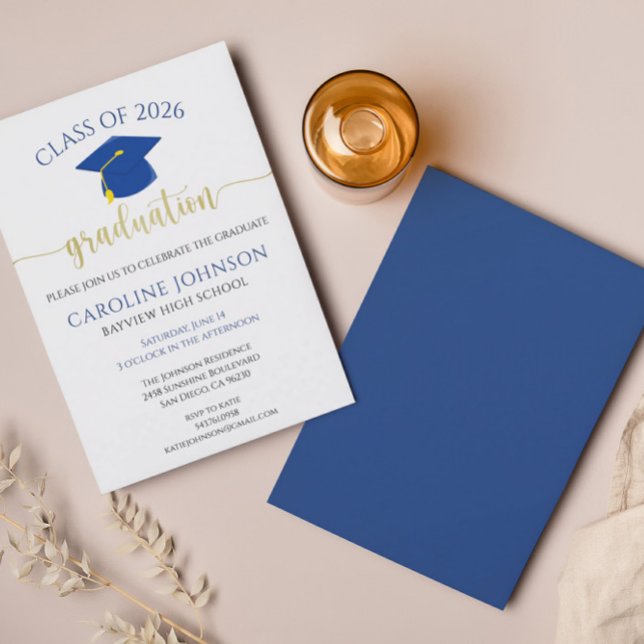 Graduation Party School Colours Blue Invitation (Creator Uploaded)