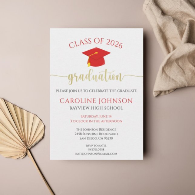 Graduation Party School Colours Red Invitation (Creator Uploaded)