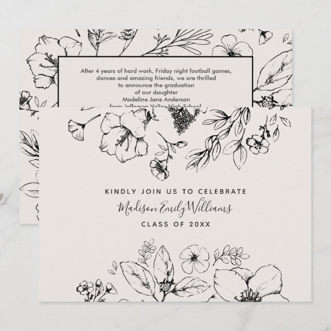 Graduation Party Script Blush Botanical Floral Invitation (Front/Back)
