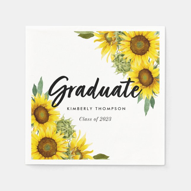 Graduation Party Script Celebration Sunflower Chic Napkin (Front)