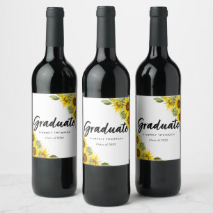 Graduation Party Script Celebration Sunflower Chic Wine Label