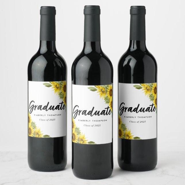 Graduation Party Script Celebration Sunflower Chic Wine Label (Bottles)