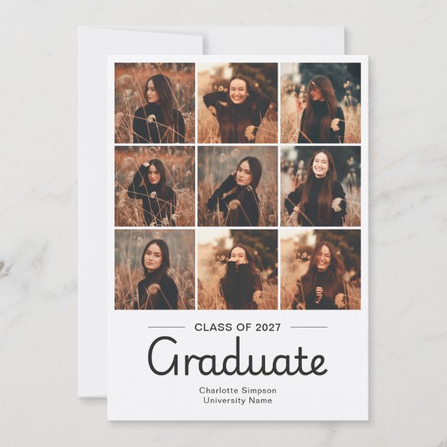 Graduation Party Script Cursive Minimal 11 Photo Invitation (Front)