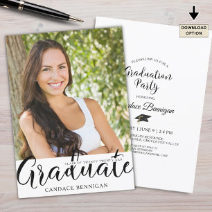 Graduation Party Script Graduate Photo Black White Invitation