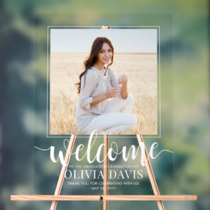 Graduation Party Script Welcome & 1 Square Photo Acrylic Sign