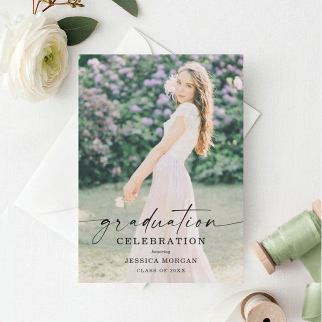 Graduation Party Script with Photo Greenery Invitation (Creator Uploaded)
