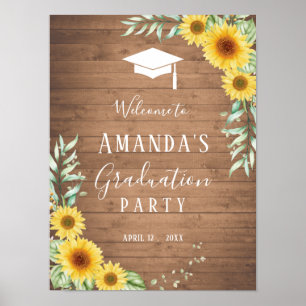Graduation party sign sunflowers and wood