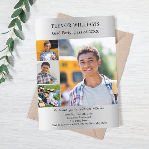Graduation party silver photo collage invitation