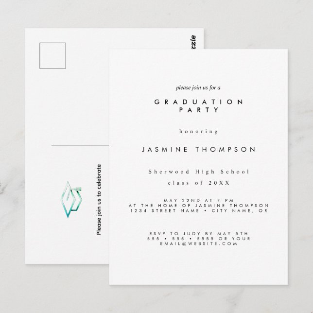 Graduation Party Simple Elegant Invite Postcard (Front/Back)