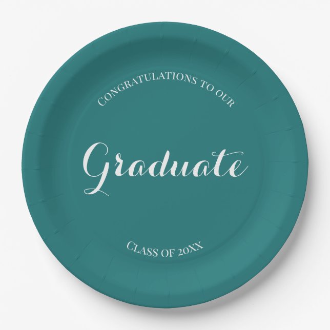 Graduation Party Simple Green and White Paper Plate (Front)