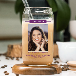 Graduation Party Simple Modern Script Photo Purple Can Glass