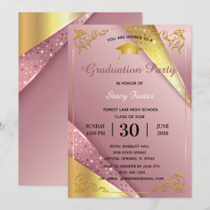 Graduation Party Sparkle Pink Satin Flourish Frame Invitation