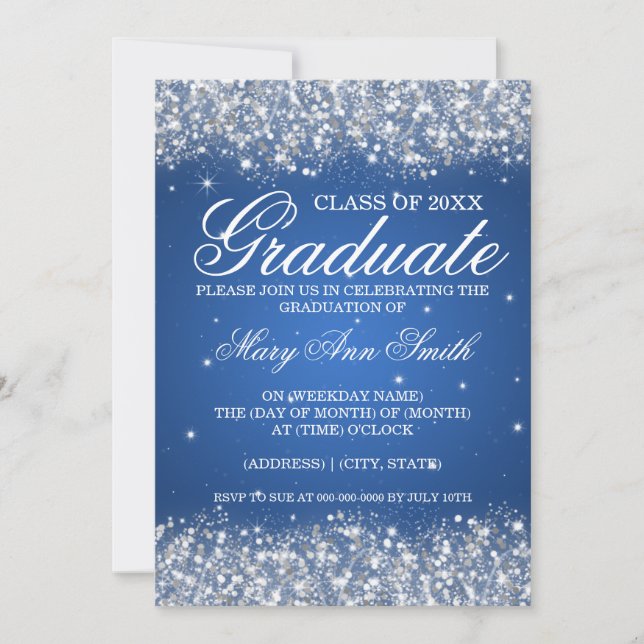 Graduation Party Sparkling Glitter Blue Invitation (Front)