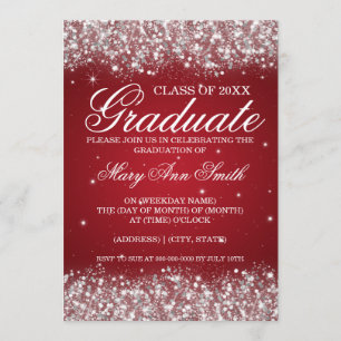 Graduation Party Sparkling Glitter Red Invitation