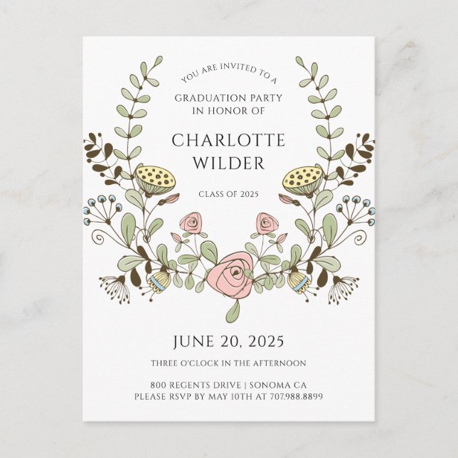 Graduation Party Spring Flowers  Invitation Postcard (Front)