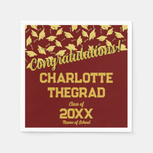 Graduation Party Supplies Personalised Maroon Gold Napkin