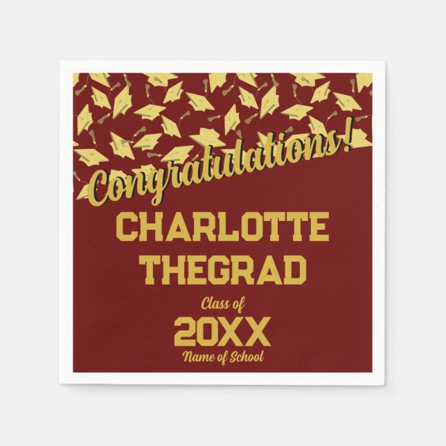 Graduation Party Supplies Personalised Maroon Gold Napkin (Front)