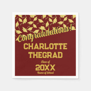 Graduation Party Supplies Personalized Maroon Gold Napkin