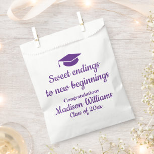 Graduation Party Sweet Ending Treat Purple & White Favour Bags