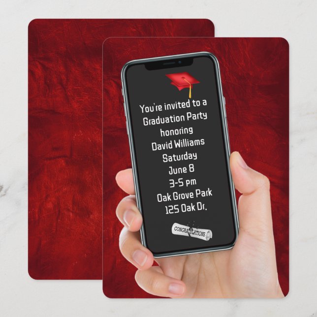 Graduation Party Text Message On Red Leather   Invitation (Front/Back)