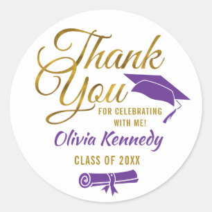 Graduation Party Thank You Favor Purple And Gold Classic Round Sticker
